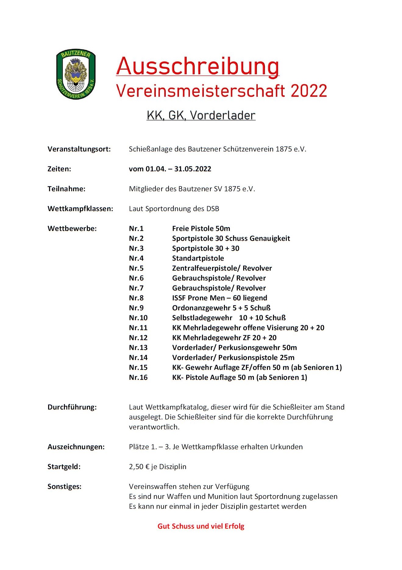Ausschreibung Vereinsmeisterschaft 2022